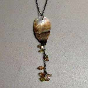Large Abalone Leaf Pendant Necklace with Beads